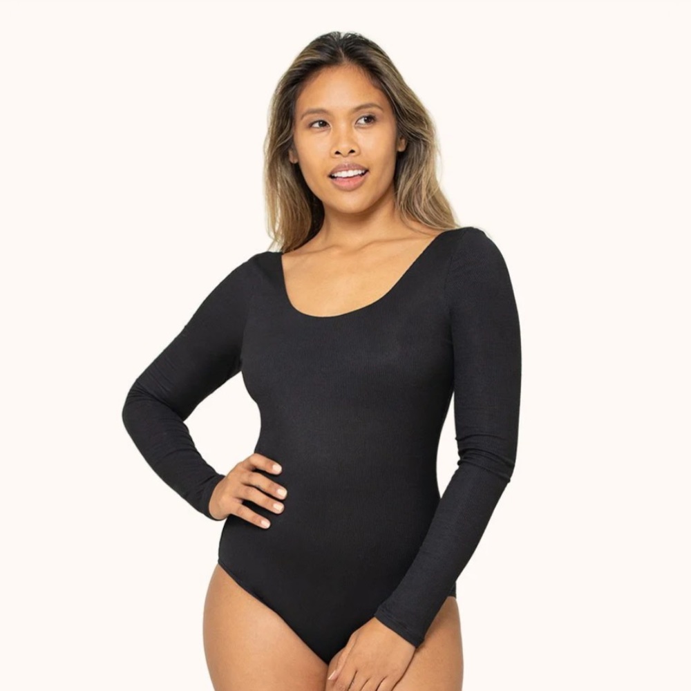 NWT Lively Long-Sleeve Ribbed Bodysuit in Black, size Large